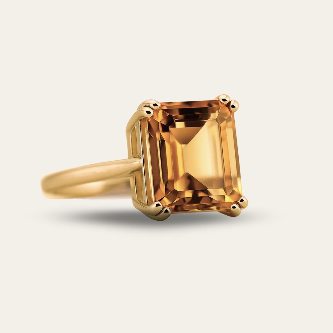 Gold Vintage Citrine Gemstone Ring - Isla - Dainty London