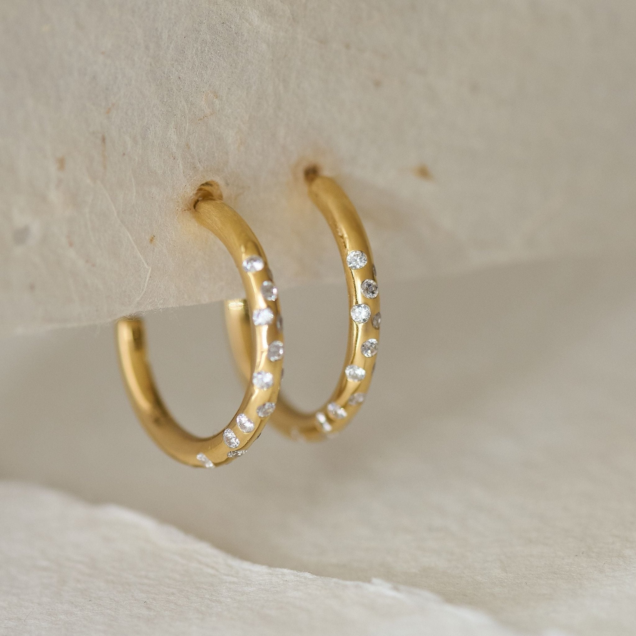 Gold White Topaz Gemstone - Seren Hoops - Dainty London