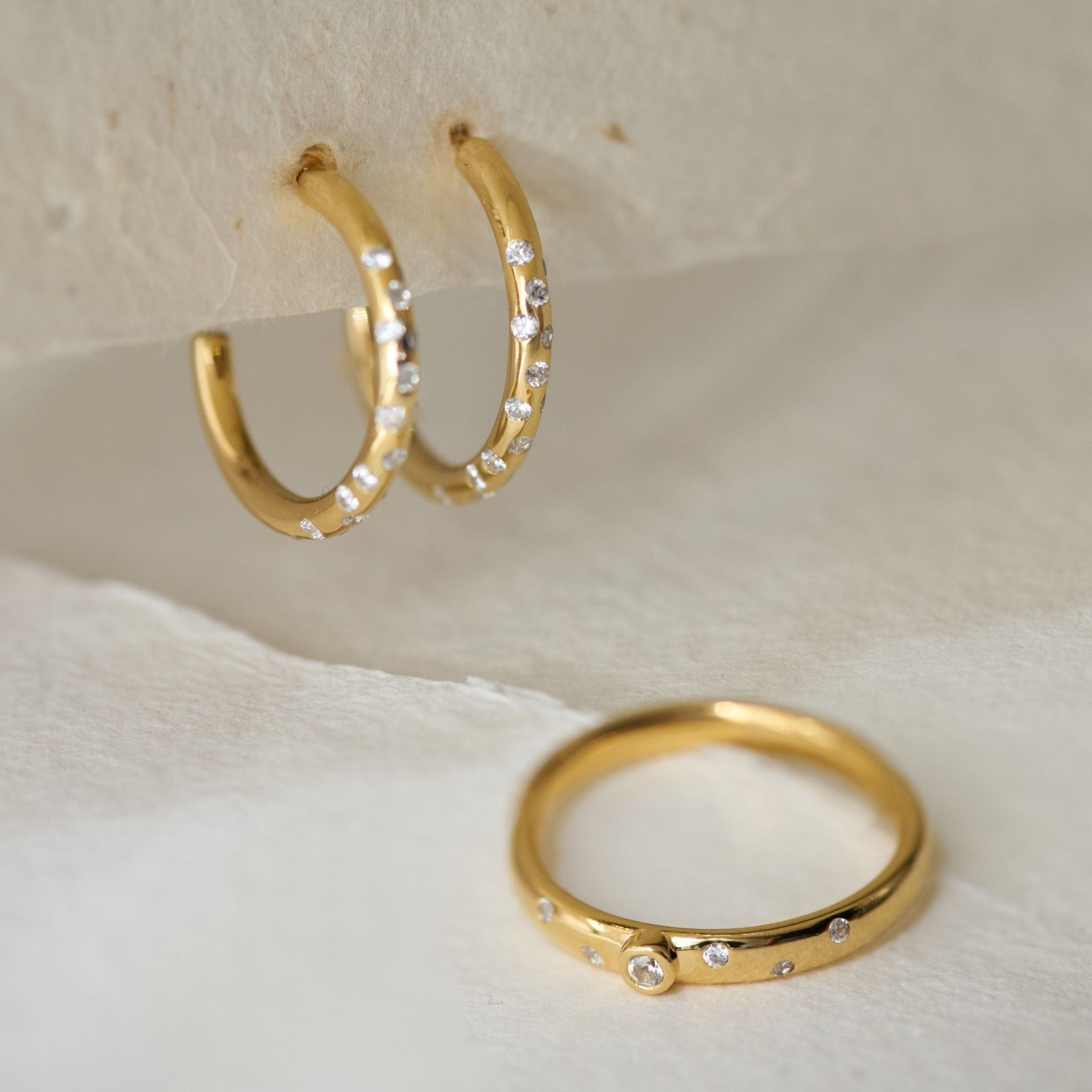 Gold White Topaz Gemstone - Seren Hoops - Dainty London