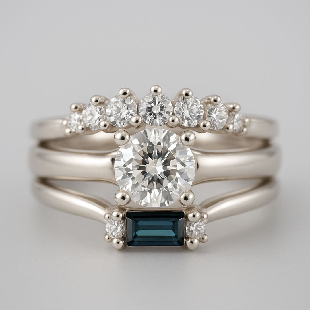 Half Halo Diamond Ring - The Doris Ring - Dainty London Dainty diamond ring in 9ct white gold or platinum. Ideal worn alone or stacked – perfect for subtle jewellery stacking with a natural, ocean-inspired touch.