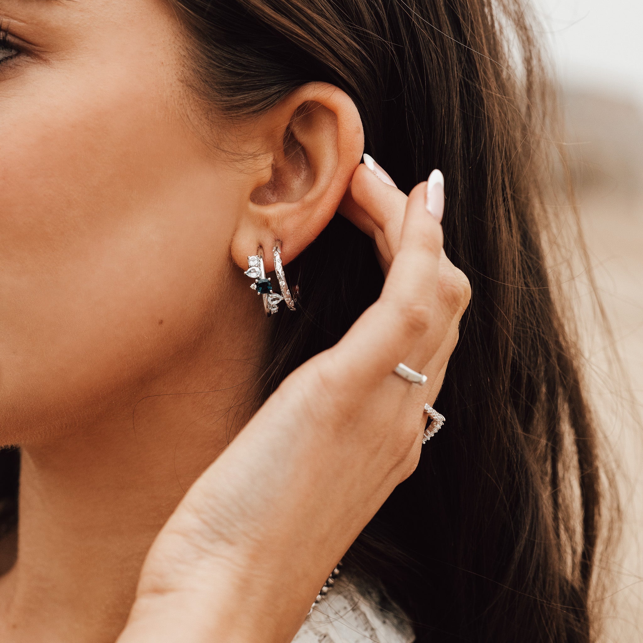 Silver and gold Hoop earrings - Celestial Modern Topaz Hoop Earrings - Dainty London