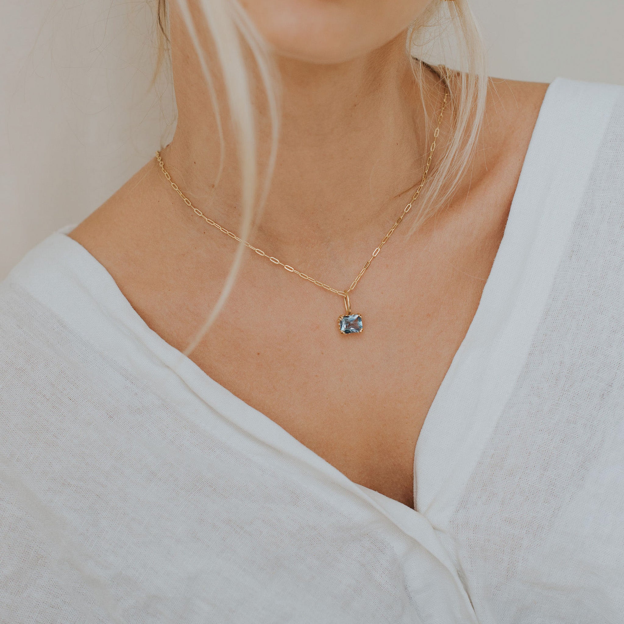 Blue Topaz Gold Large Astrid Necklace - Womens Gemstone Necklace - Dainty London