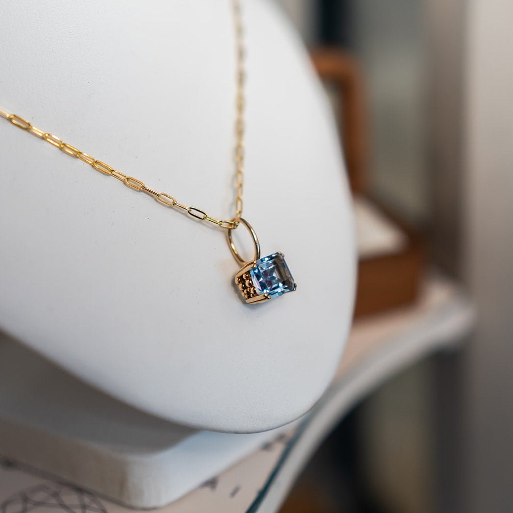 Blue Topaz Gold Large Astrid Necklace - Womens Gemstone Necklace - Dainty London
