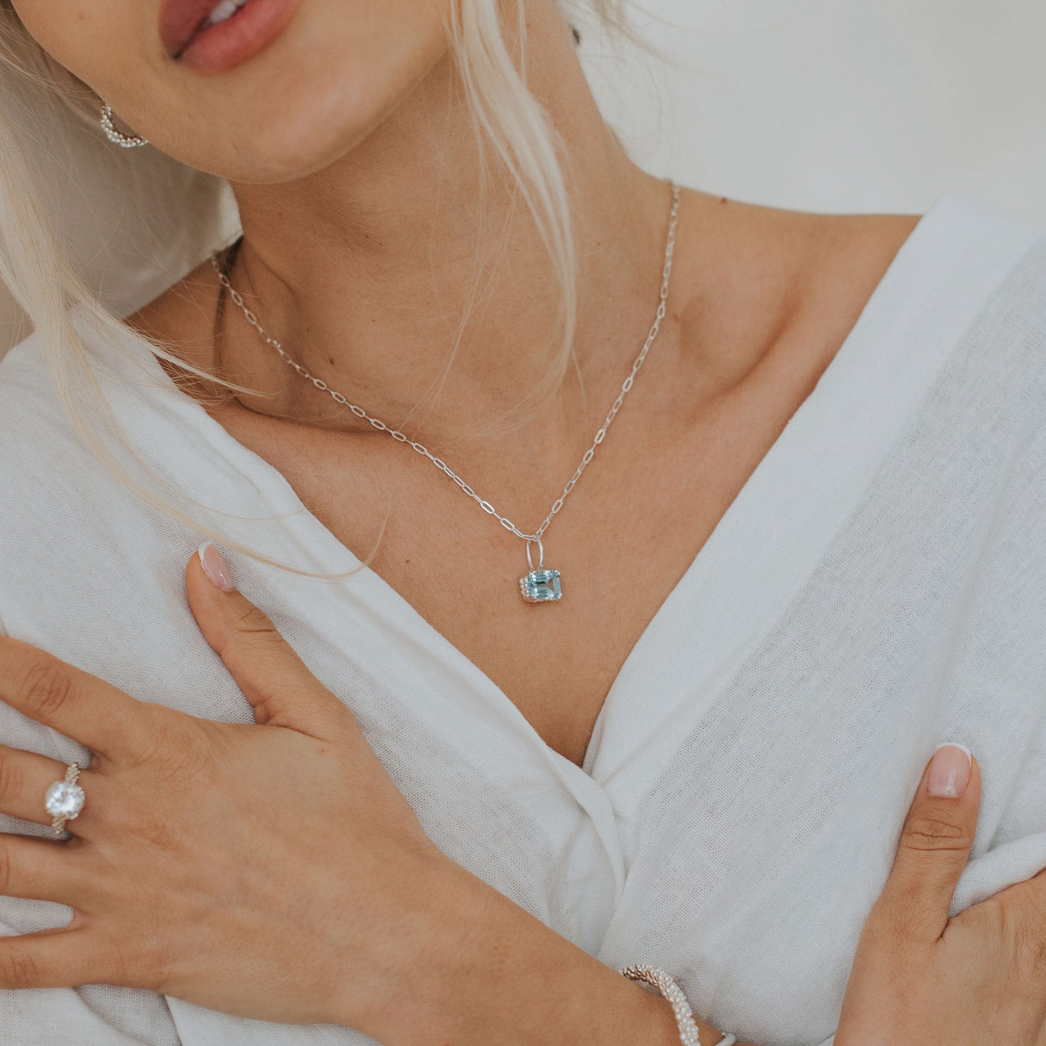 Large Silver Blue Topaz Necklace - Astrid - Dainty London
