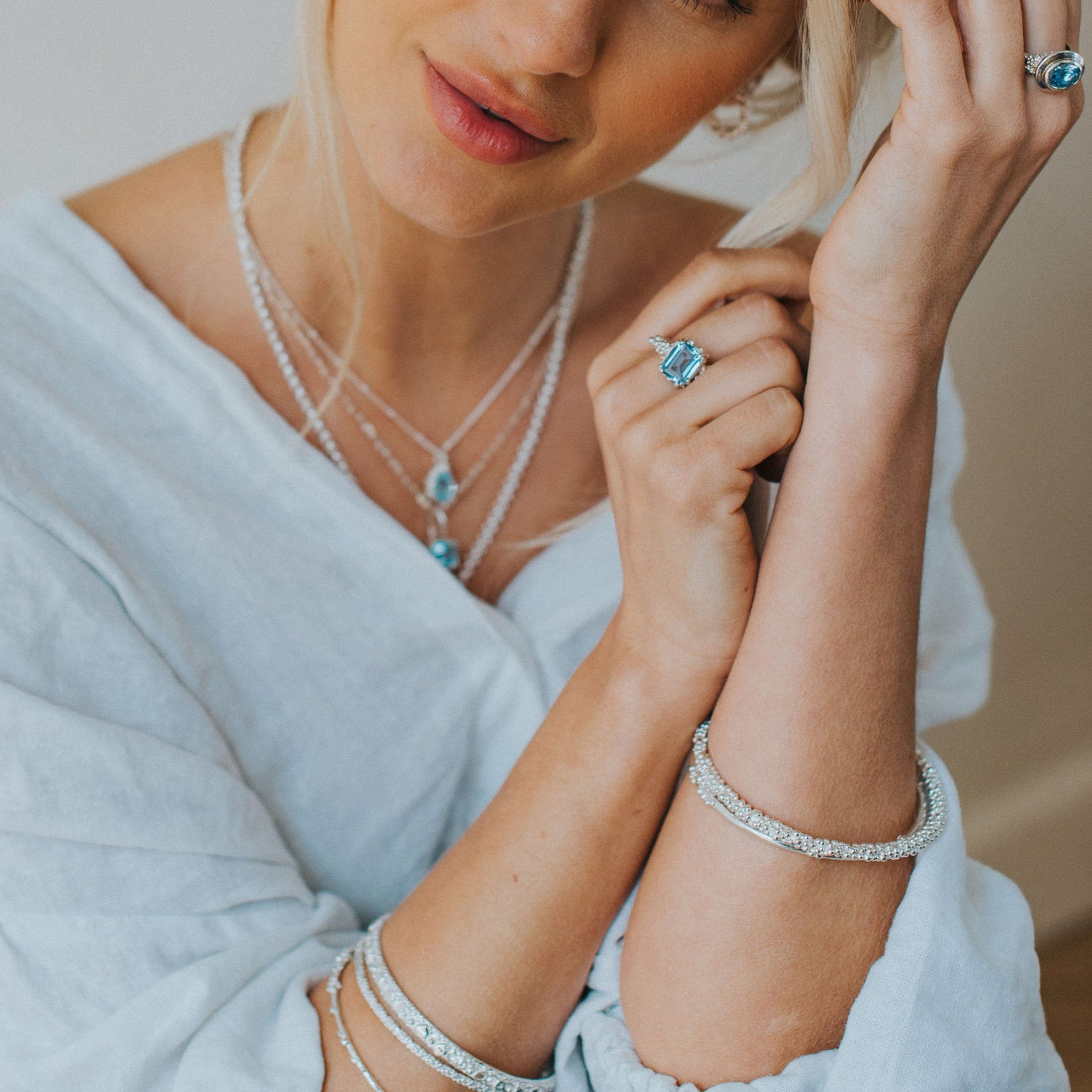 Large Silver Blue Topaz Necklace - Astrid - Dainty London