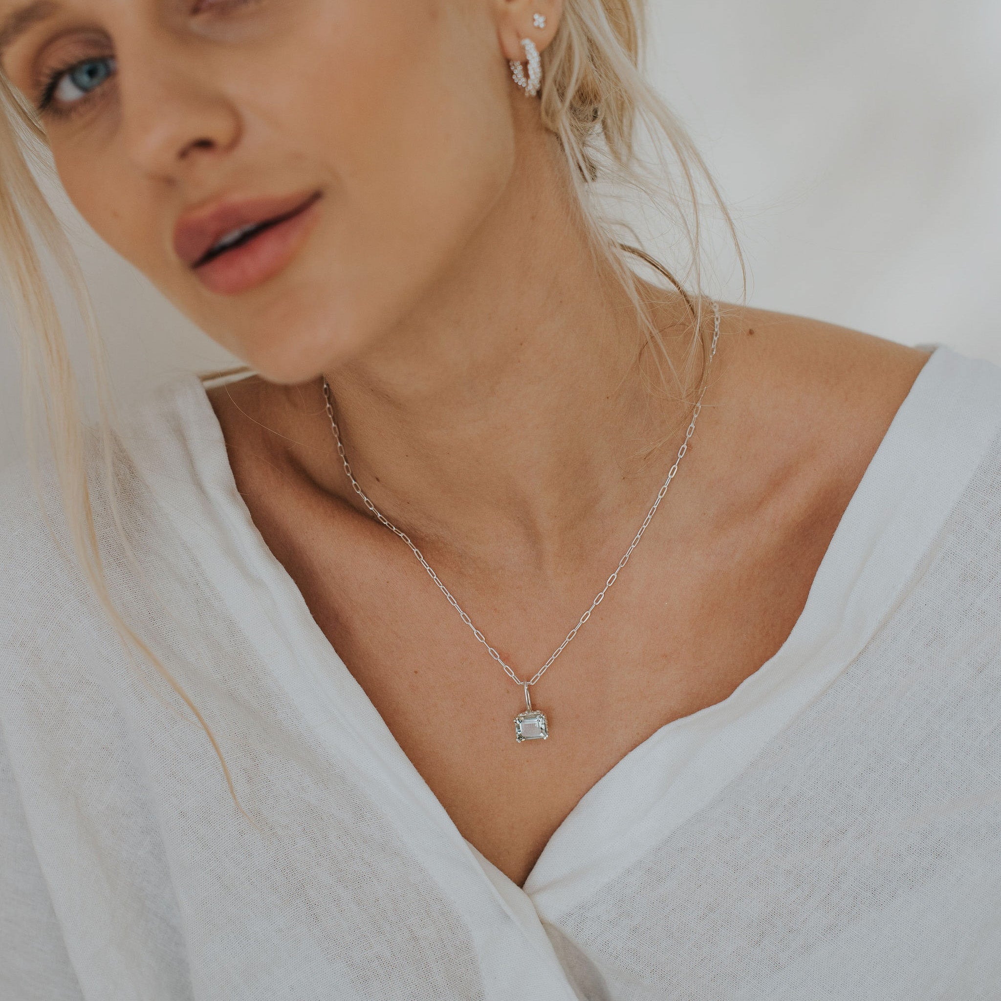 Large Silver Green Quartz Necklace - Giselle - Dainty London