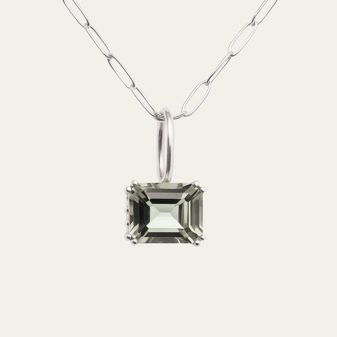 Large Silver Green Quartz Necklace - Giselle - Dainty London