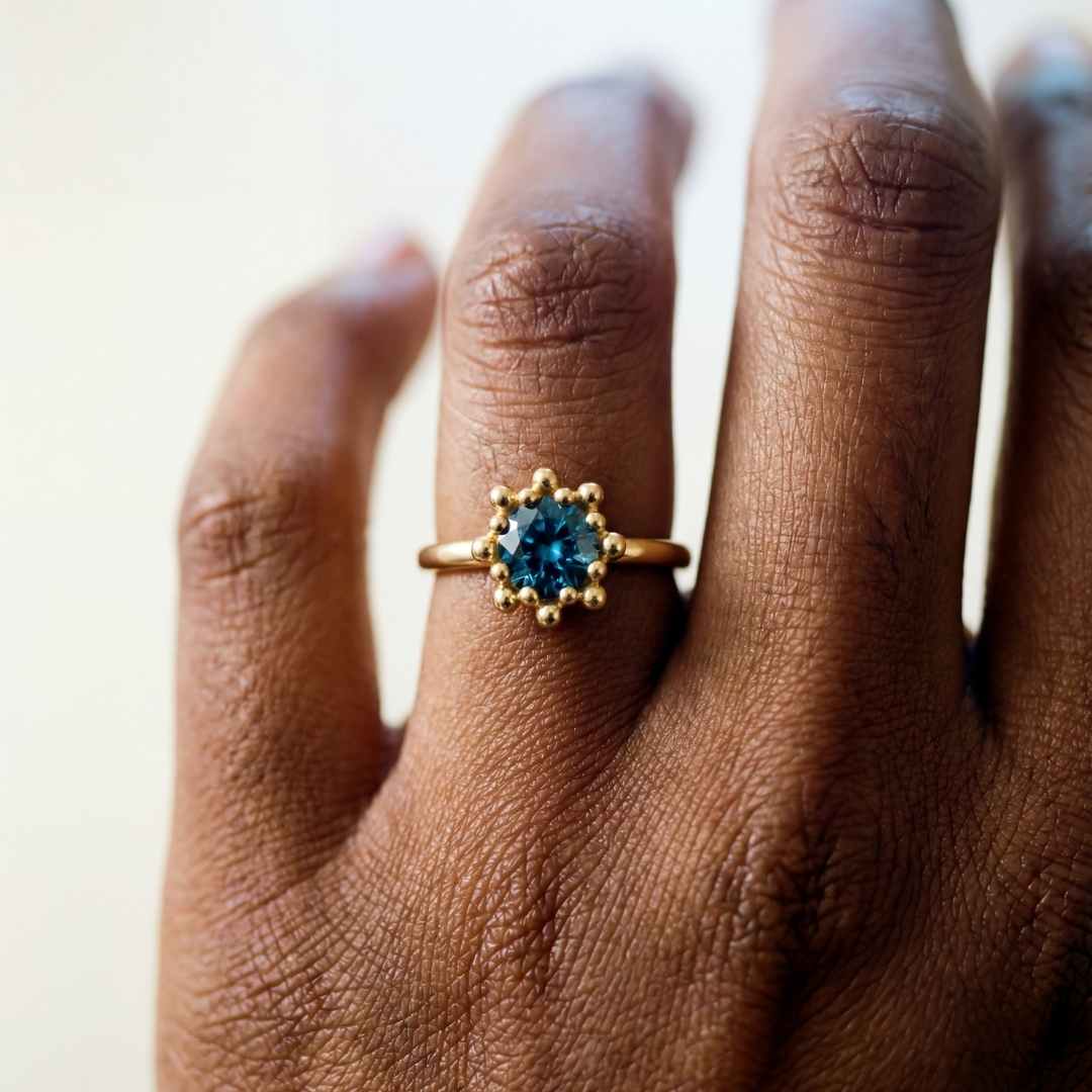 Large Silver Zaria ring with Barnacles and London Blue Topaz - Dainty London