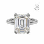 platinum Moissanite Diamond Ring - Livia - Dainty London moissanite engagement ring, ethical  jewellery, sustainable diamond ring, statement platinum ring, octagonal gemstone, handcrafted luxury, eco-friendly engagement, platinum jewellry gift, modern luxury ring, anniversary gift, fine jewelry women, ethical gemstone ring, designer statement ring