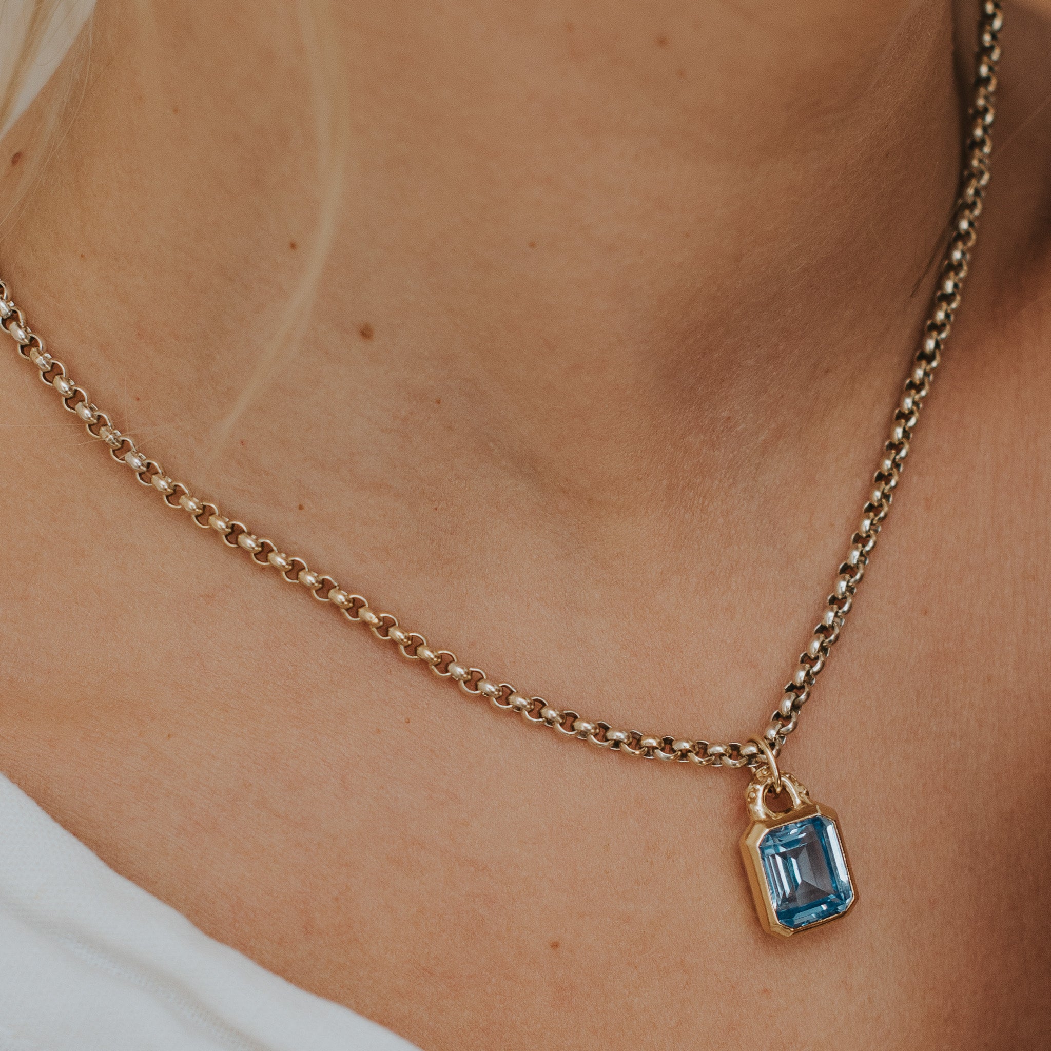 Maxi Gold Astrid Necklace - Sky Blue Topaz Gemstone - Sustainable luxury layered necklaces - Dainty London