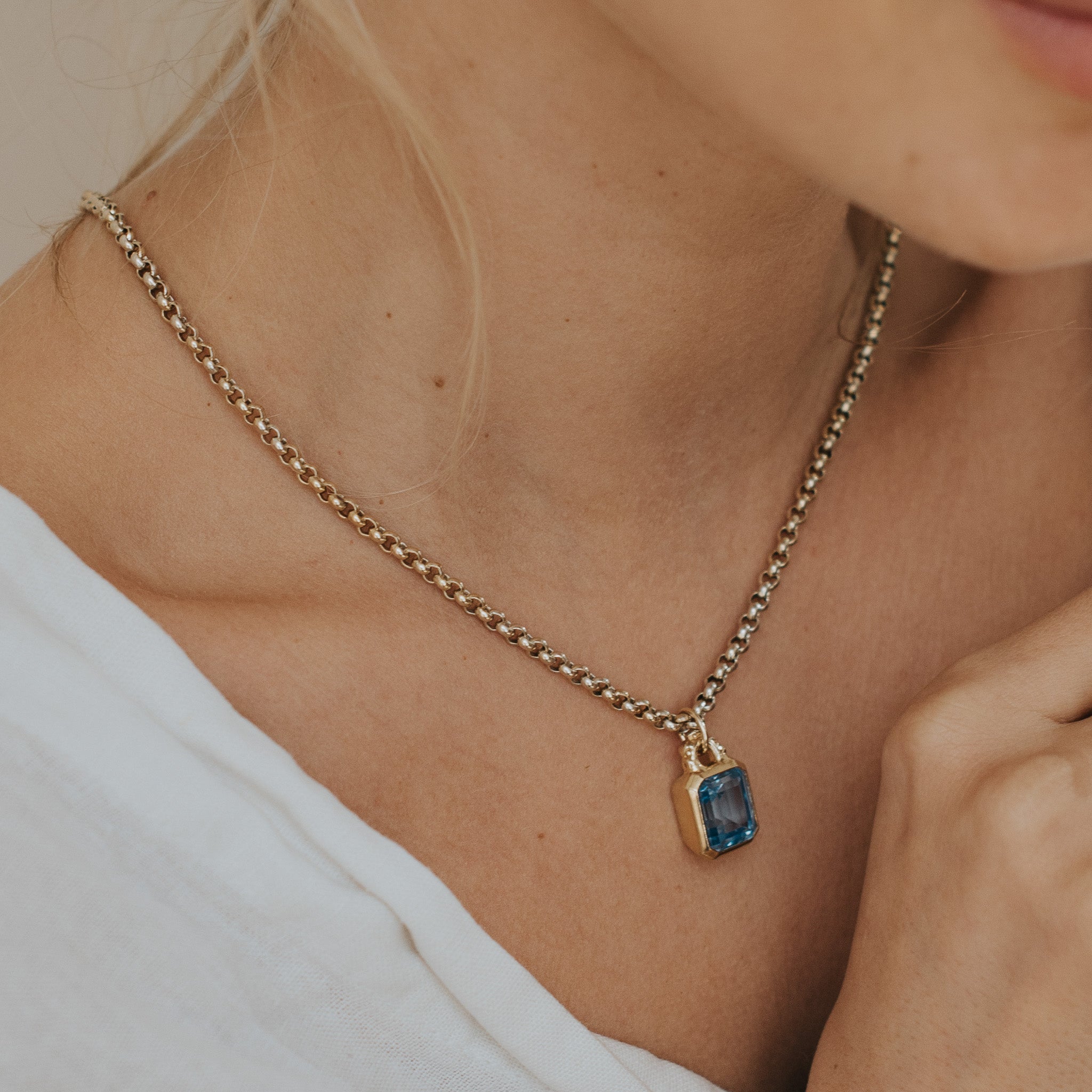 Maxi Gold Blue Topaz Necklace - Astrid - Dainty London