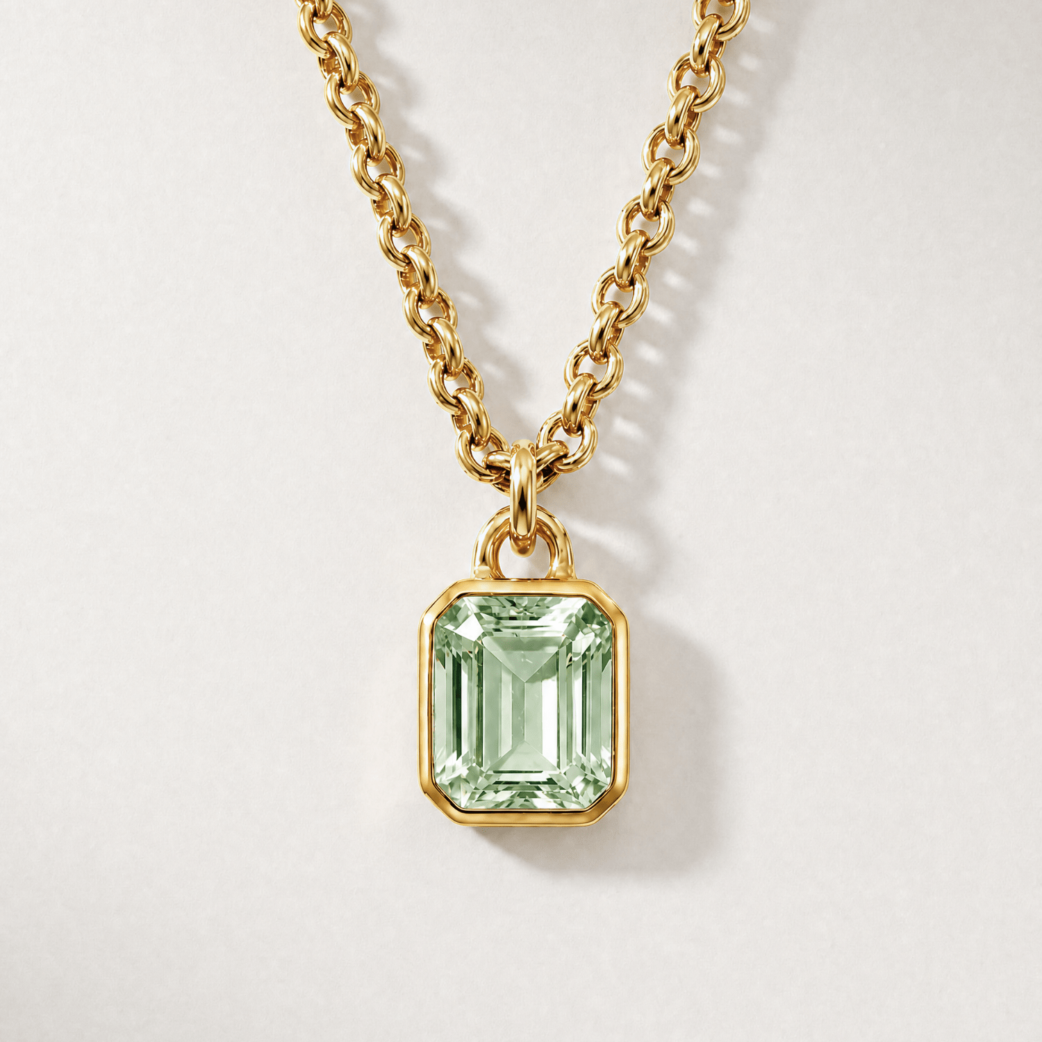 Maxi Gold Green Quartz Necklace - Giselle - Dainty London, ocean necklace, green quartz jewellery, coastal jewellry gift, sea inspired pendant, sterling silver necklace, vermeil gold jewelry, birthday gift idea, anniversary jewelry, wedding gift, statement gemstone necklace, layered necklace, chunky belcher chain, nautical jewelry