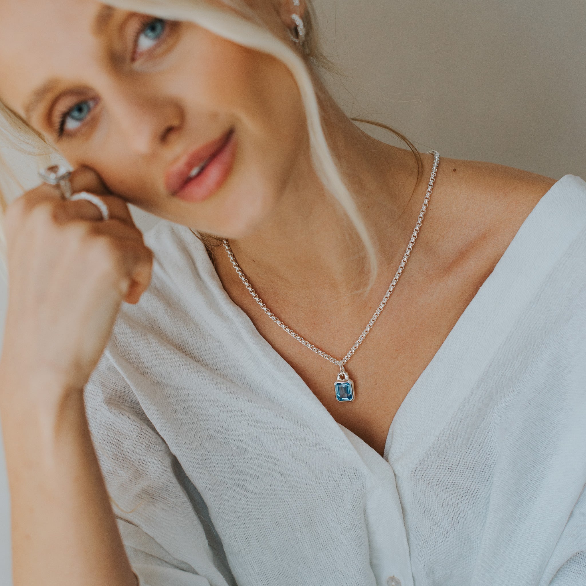Maxi Silver Astrid Necklace - Sky Blue Topaz Gemstone - Premium layered jewelry - Dainty London