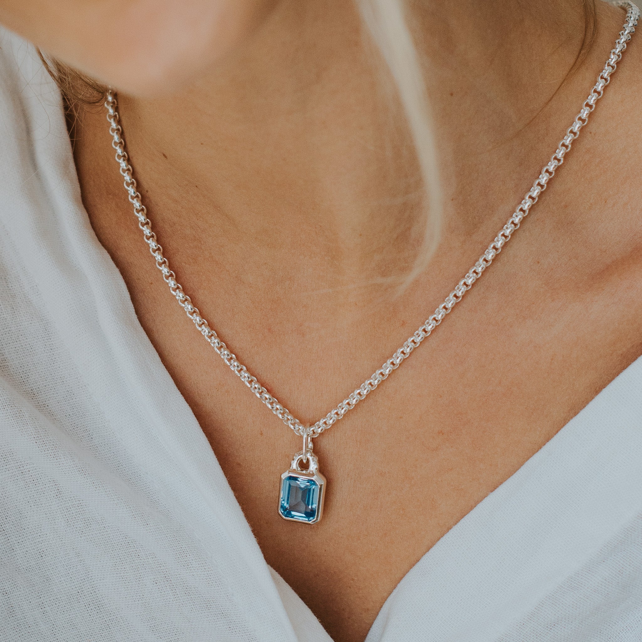Maxi Silver Astrid Necklace - Sky Blue Topaz Gemstone - Premium layered jewelry - Dainty London