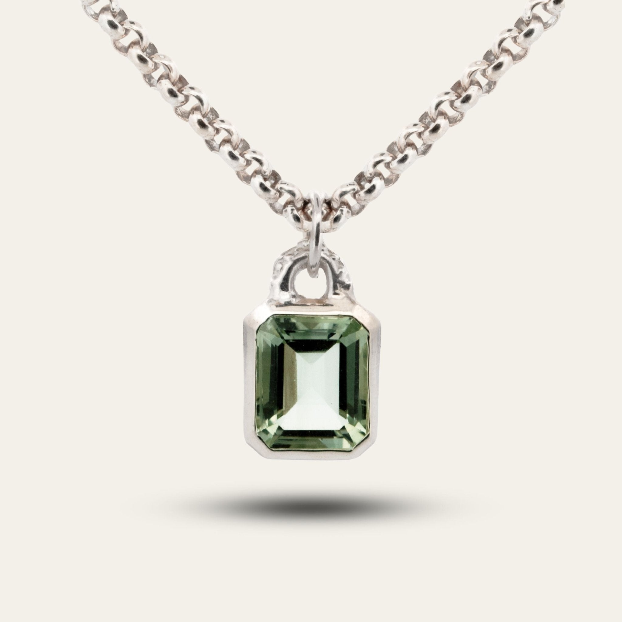 Maxi Silver Giselle Necklace - Large Green Quartz Gemstone - Sterling Silver Layered Necklaces - Dainty London