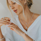 Maxi Silver Giselle Necklace - Large Green Quartz Gemstone - Sterling Silver Layered Necklaces - Dainty London