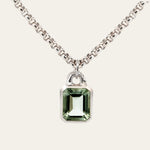 Maxi Silver Giselle Necklace - Large Green Quartz Gemstone - Sterling Silver Layered Necklaces - Dainty London