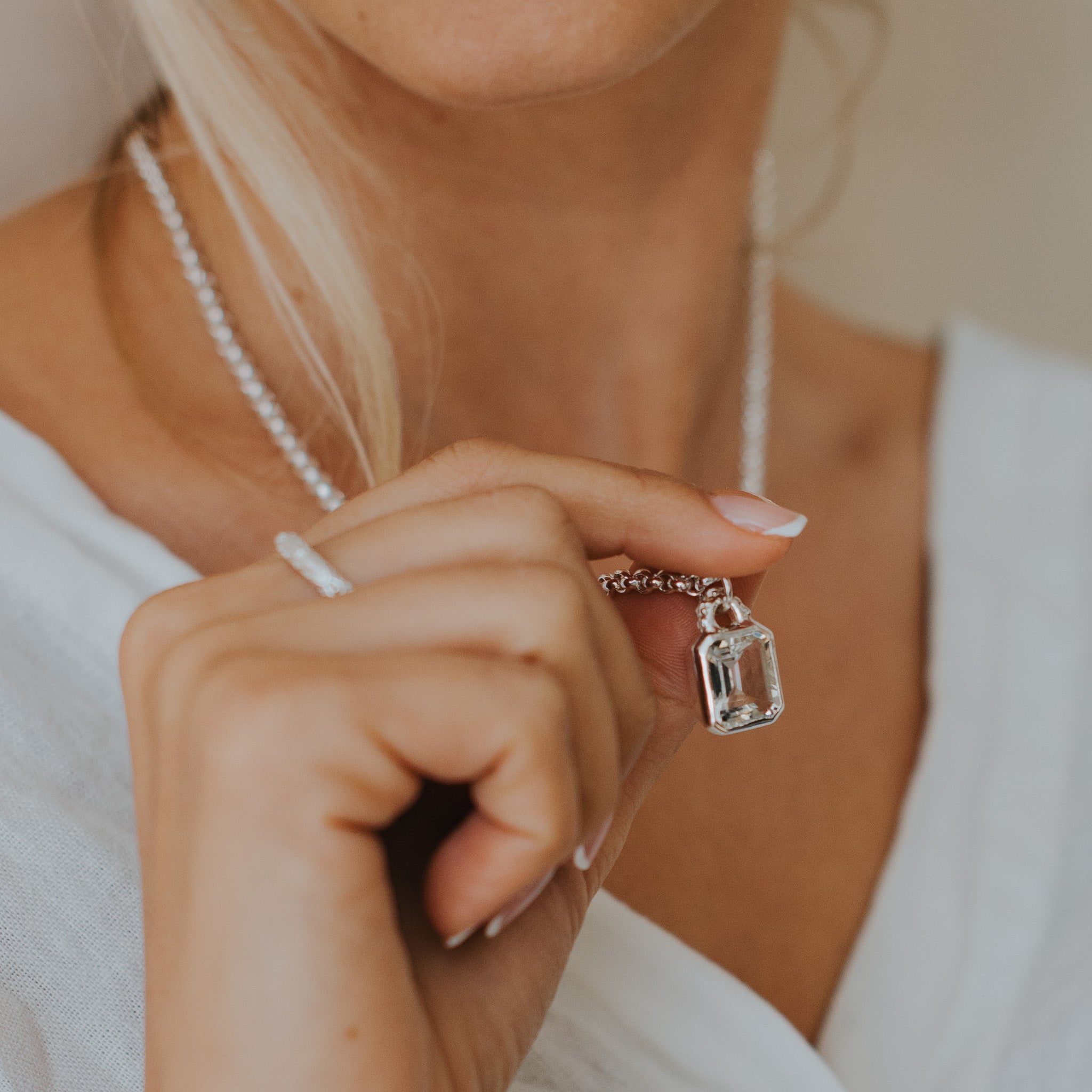 Maxi Silver Merrow Necklace - Topaz Gemstone - Luxury Pendant Necklace - Dainty London