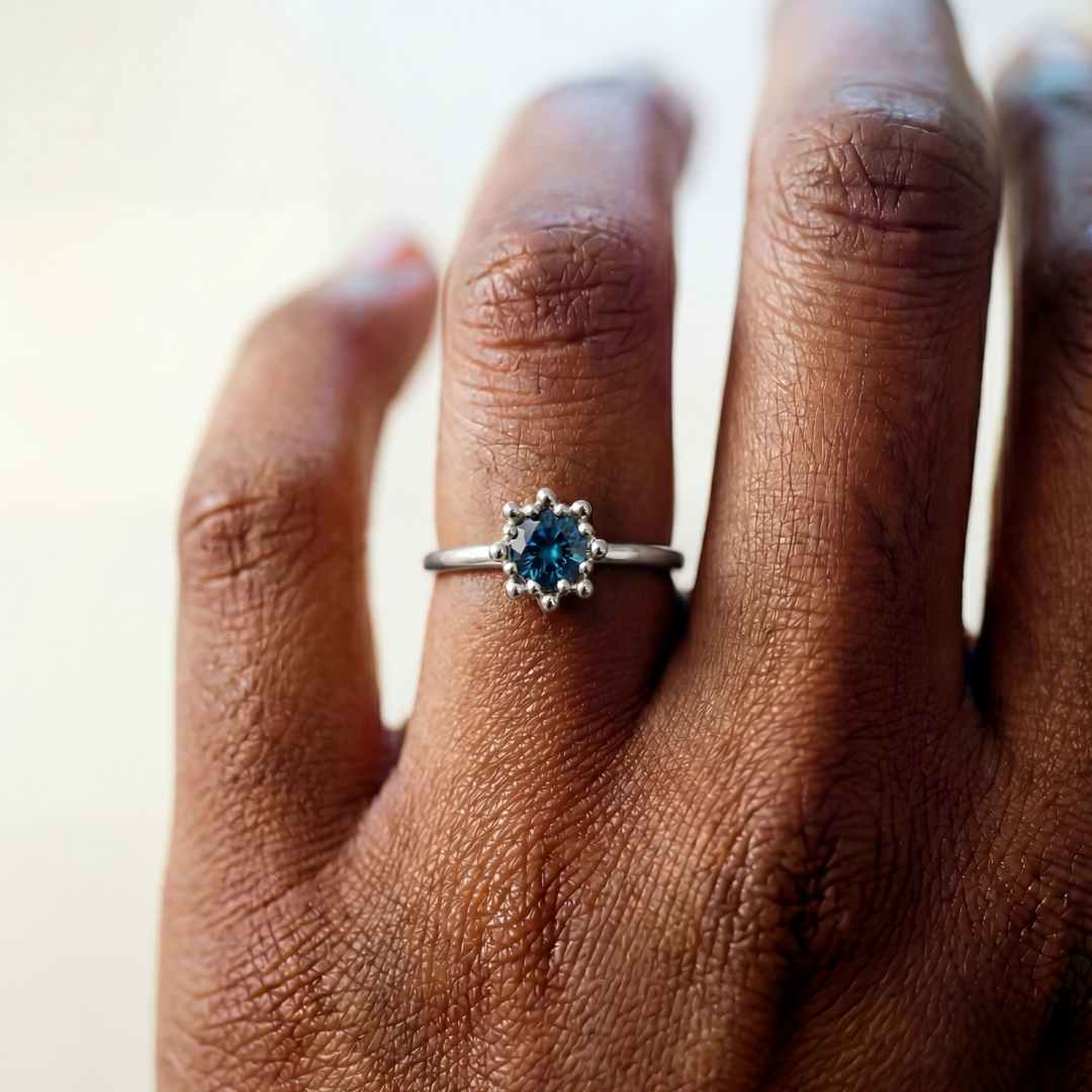 Mini Silver Zaria ring with barnacles and London Blue Topaz - Dainty London