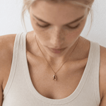 Solid 9ct yellow gold mussel seashell necklace with 1.5cm pendant on an 18 inch chain, handcrafted coastal fine jewellery by Dainty London