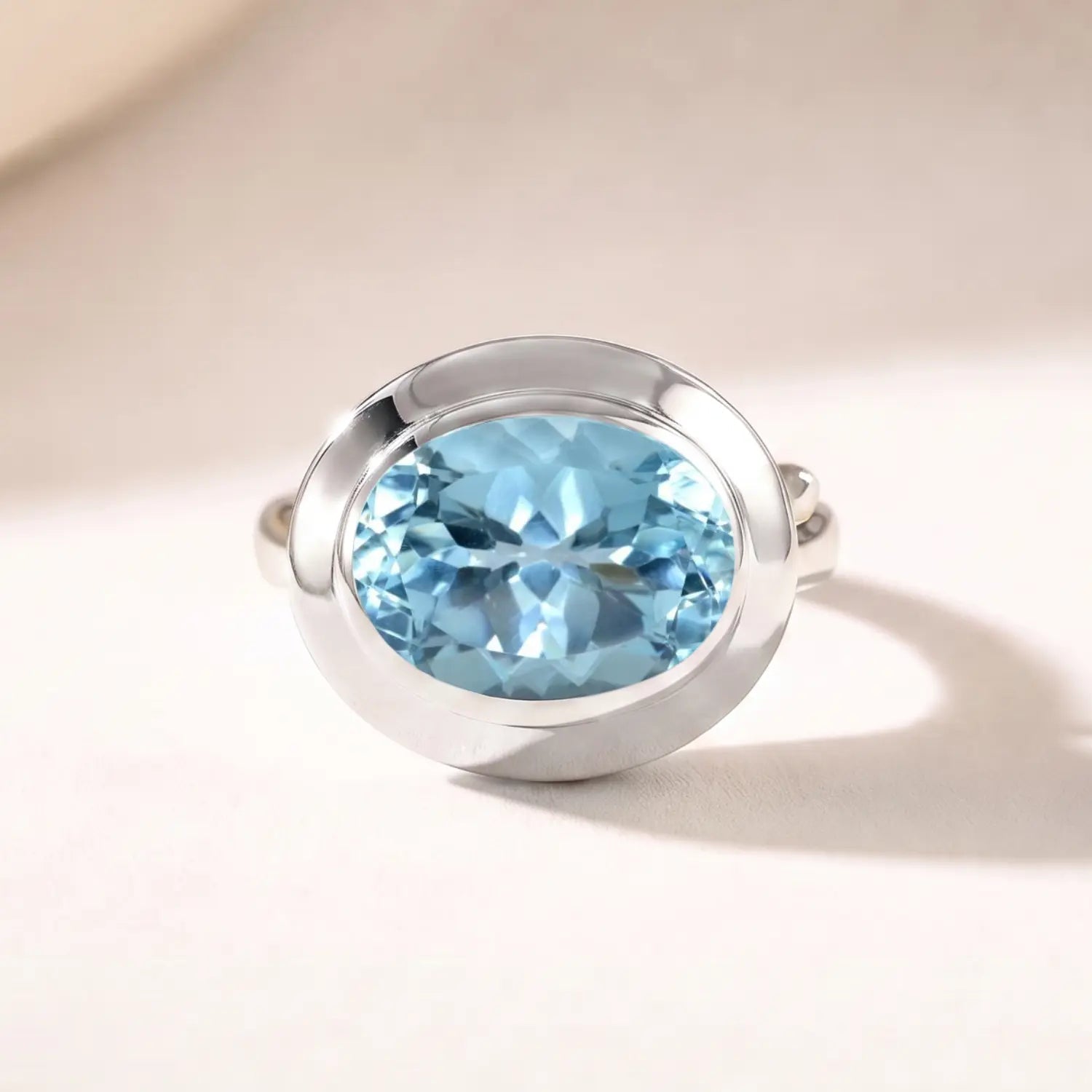 Oval - cut Sky Blue Topaz gemstone Ring - Avery - Dainty London