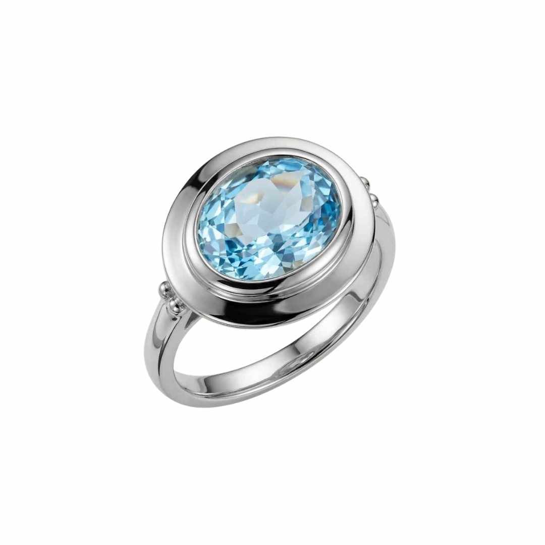 Oval - cut Sky Blue Topaz gemstone Ring - Avery - Dainty London