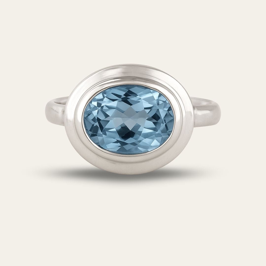 Oval - cut Sky Blue Topaz gemstone Ring - Avery - Dainty London