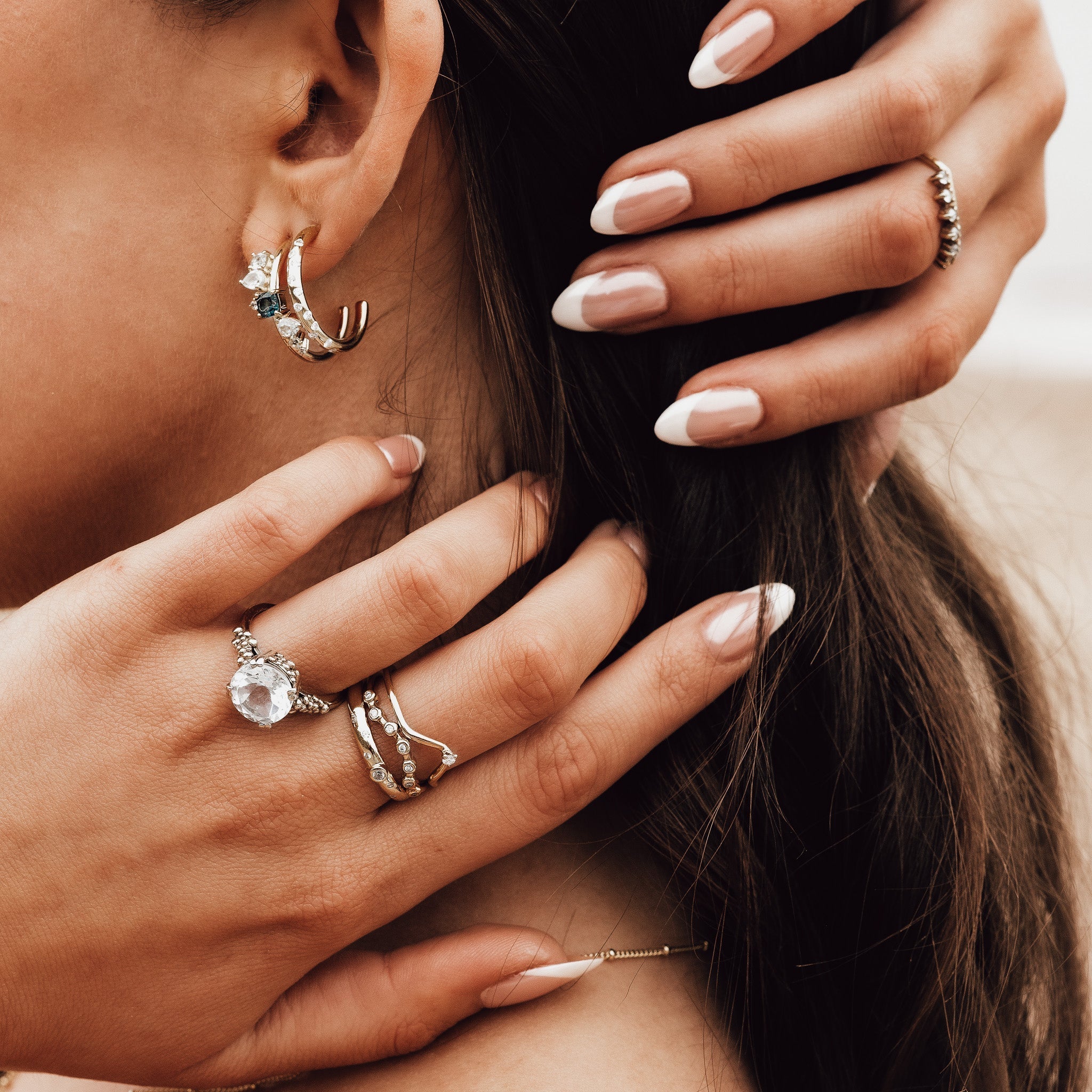 Platinum Ethereal Curved Diamond Ring - The Cressida Ring - Dainty London