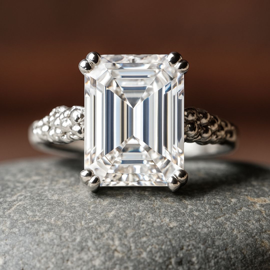 Platinum Luxury Moissanite Gemstone Ring - Merrow - Dainty London