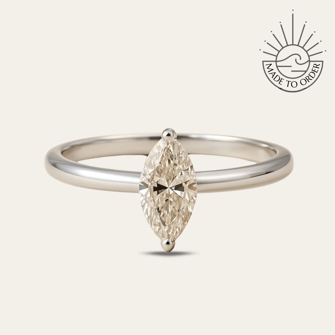 Platinum Marquise Diamond Ring - The Marlowe Ring - Dainty London