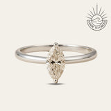 Platinum Marquise Diamond Ring - The Marlowe Ring - Dainty London platinum diamond ring, water inspired jewellery, engagement ring women, anniversary gift jewellery, delicate diamond band, marquise diamond ring, handmade platinum ring, wedding jewelry, elegant statement ring, luxury solitaire diamond, special occasion gift, modern engagement ring, gemstone anniversary ring