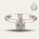 the Yara Ring - Engagement Rings UK under 1000 - Dainty London platinum pear diamond ring, ethical lab-grown diamond, white gold engagement ring, modern layered ring, boho pearl ring, sustainable luxury jewellery, handmade London ring, gift for her, contemporary estate ring, unique statement ring, natural brilliance jewellry, luxury ethical jewelry, layered stacking rings