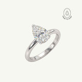 the Yara Ring - Engagement Rings UK under 1000 - Dainty London platinum pear diamond ring, ethical lab-grown diamond, white gold engagement ring, modern layered ring, boho pearl ring, sustainable luxury jewellery, handmade London ring, gift for her, contemporary estate ring, unique statement ring, natural brilliance jewellry, luxury ethical jewelry, layered stacking rings