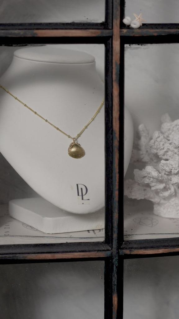 Solid Gold Seashell Necklace - Luxury layered necklaces - Dainty London solid gold seashell necklace, beach jewellery, coastal jewellry, mermaid jewelry, ocean inspired necklace, fairtrade gold necklace, seaside gift, handcrafted gold necklace, beach lover gift, sea shell pendant, summer jewelry, mermaid gift, ocean lover jewelry