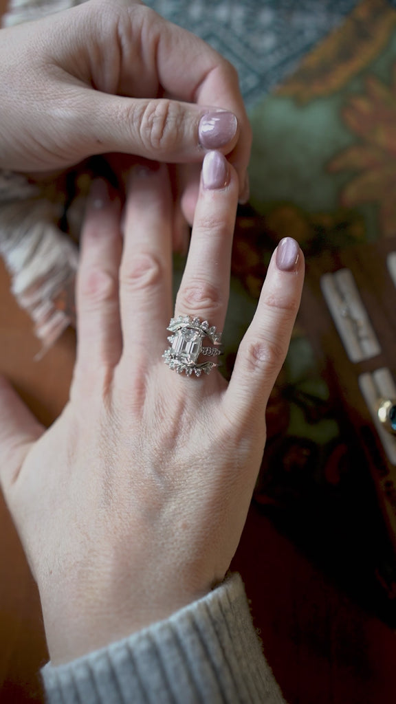 The Platinum Merrow Ring - Luxury Platinum Gemstone Rings - Dainty London platinum moissanite ring, Irish folklore jewellery, mermaid inspired ring, luxury gemstone ring, handcrafted platinum ring, custom made jewellry, unique gift for her, special occasion ring, Irish folklore gift, 5ct moissanite, engagement or anniversary, mystical jewelry gift, Irish legend ring
