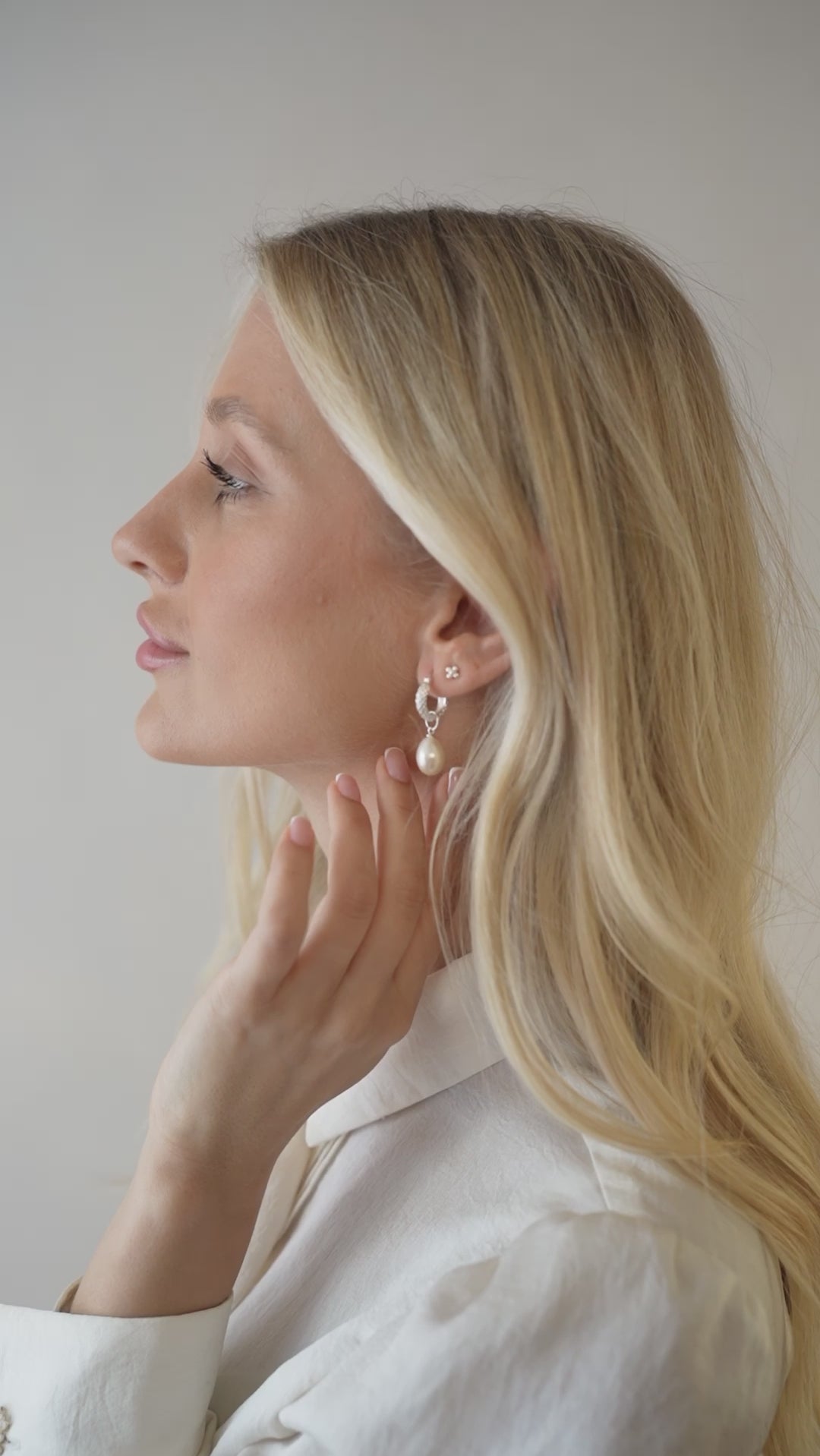 Silver Pearl Drop Earrings - Dainty London silver pearl earrings, freshwater pearl hoops, bridesmaid jewellery, wedding guest earrings, sterling silver jewellry, pearl drop earrings, elegant pearl jewelry, gift for bridesmaids, bridal earrings, ocean blue jewelry box, timeless jewellery gift, hand crafted pearl earrings, versatile jewelry pieces