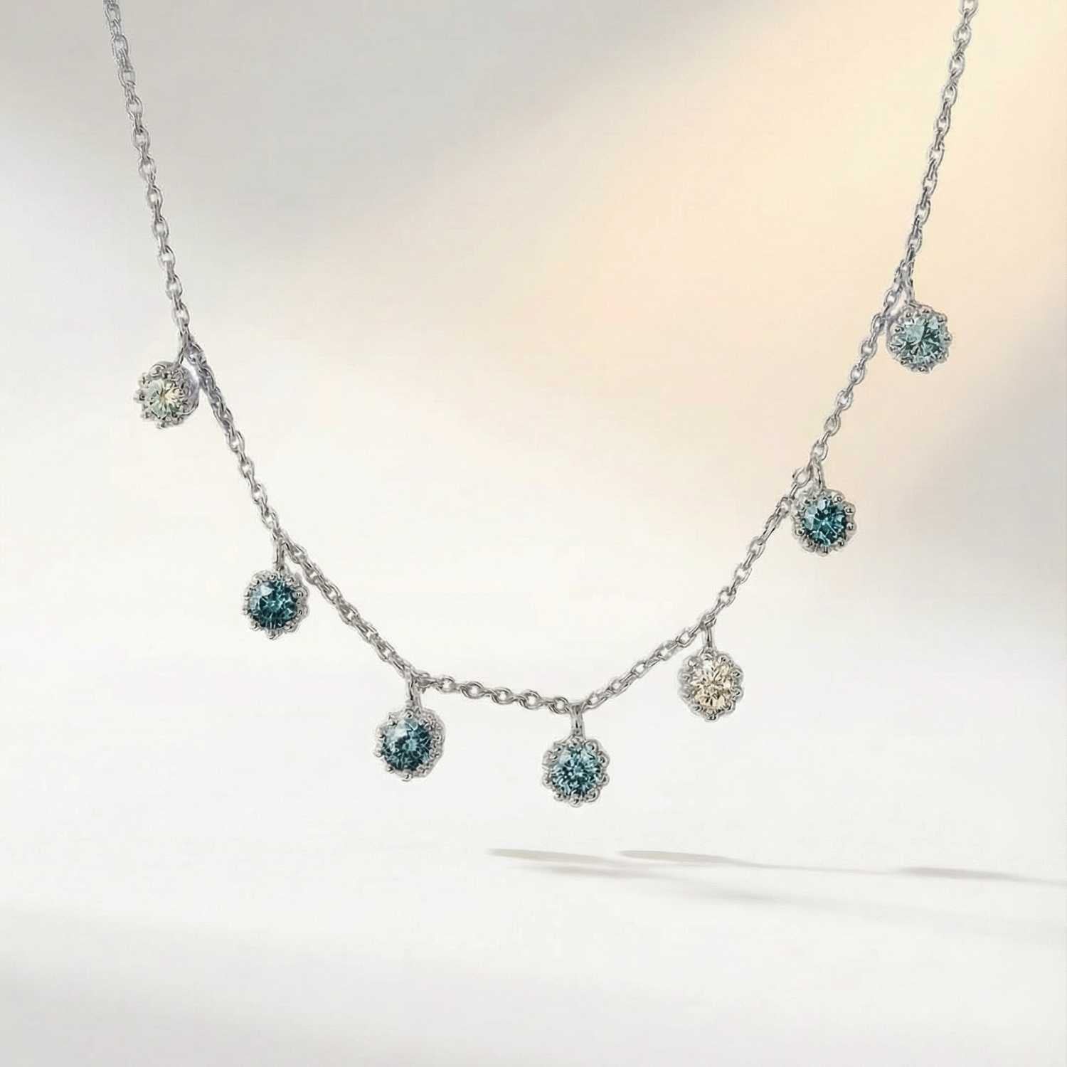 Silver Aqua Necklace with Barnacles and Rainbow Topaz - Dainty London