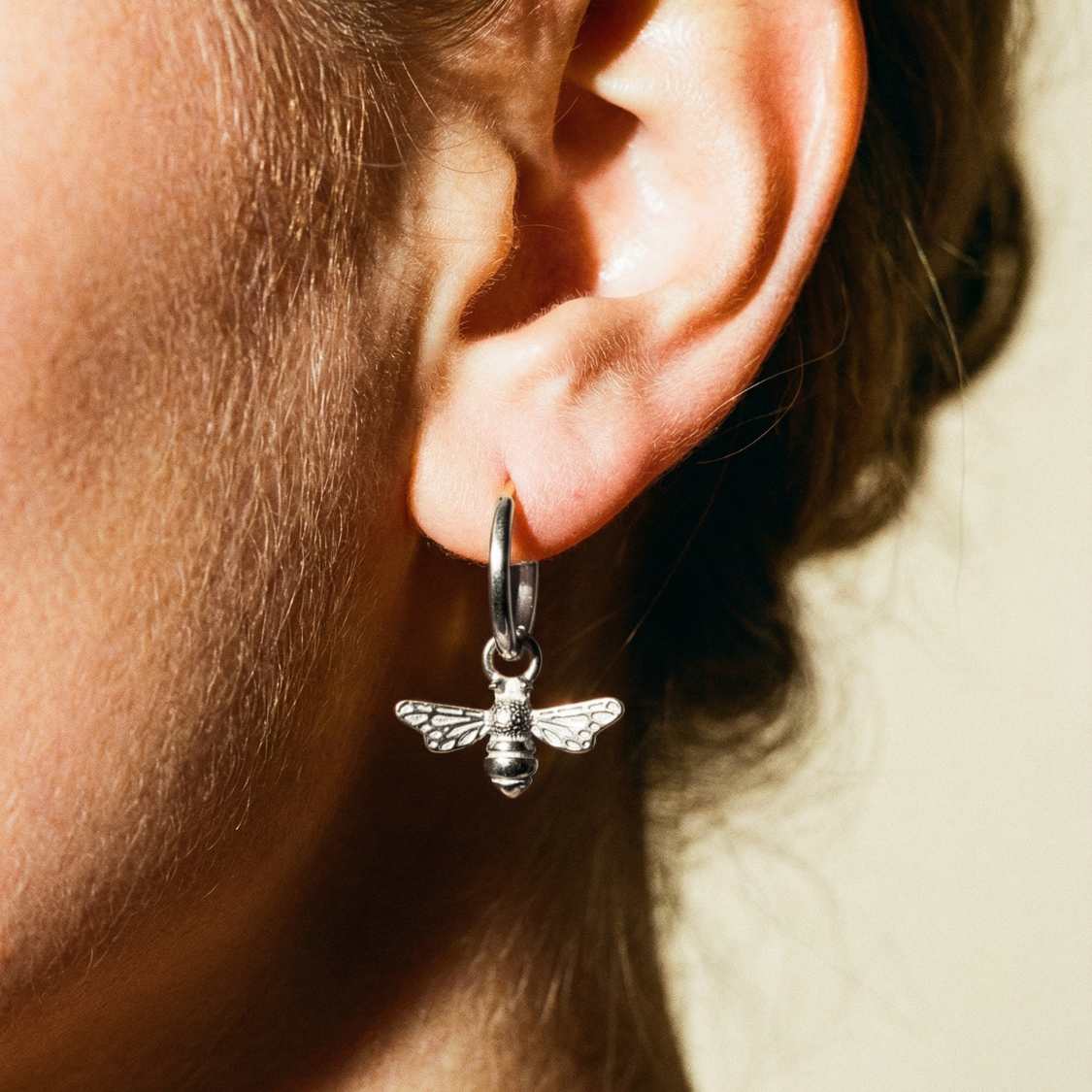 Silver Bumble Bee Huggie Hoop Earrings - Dainty London