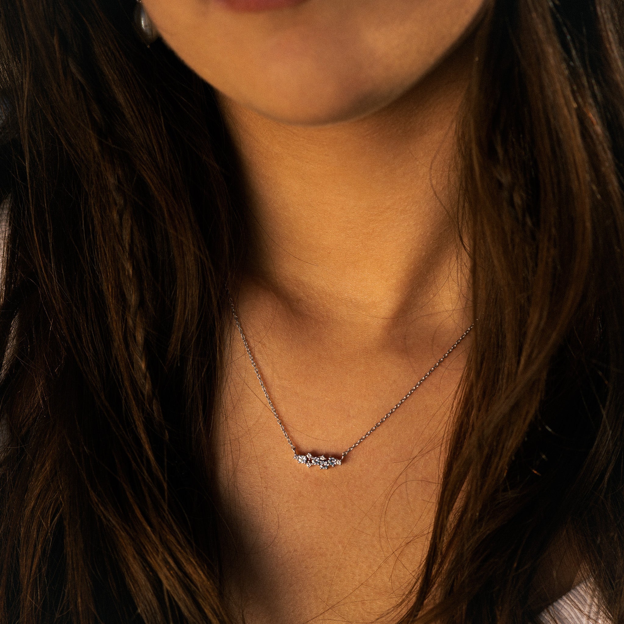 Silver Cluster Gemstone Necklace - Elara - Dainty London