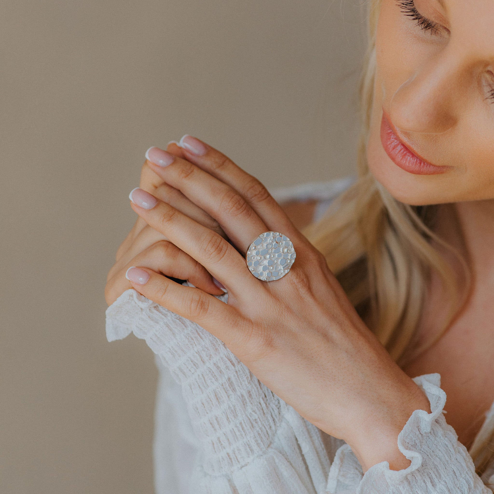 Silver Geometric Circle Ring - The Hemera Ring - Dainty London