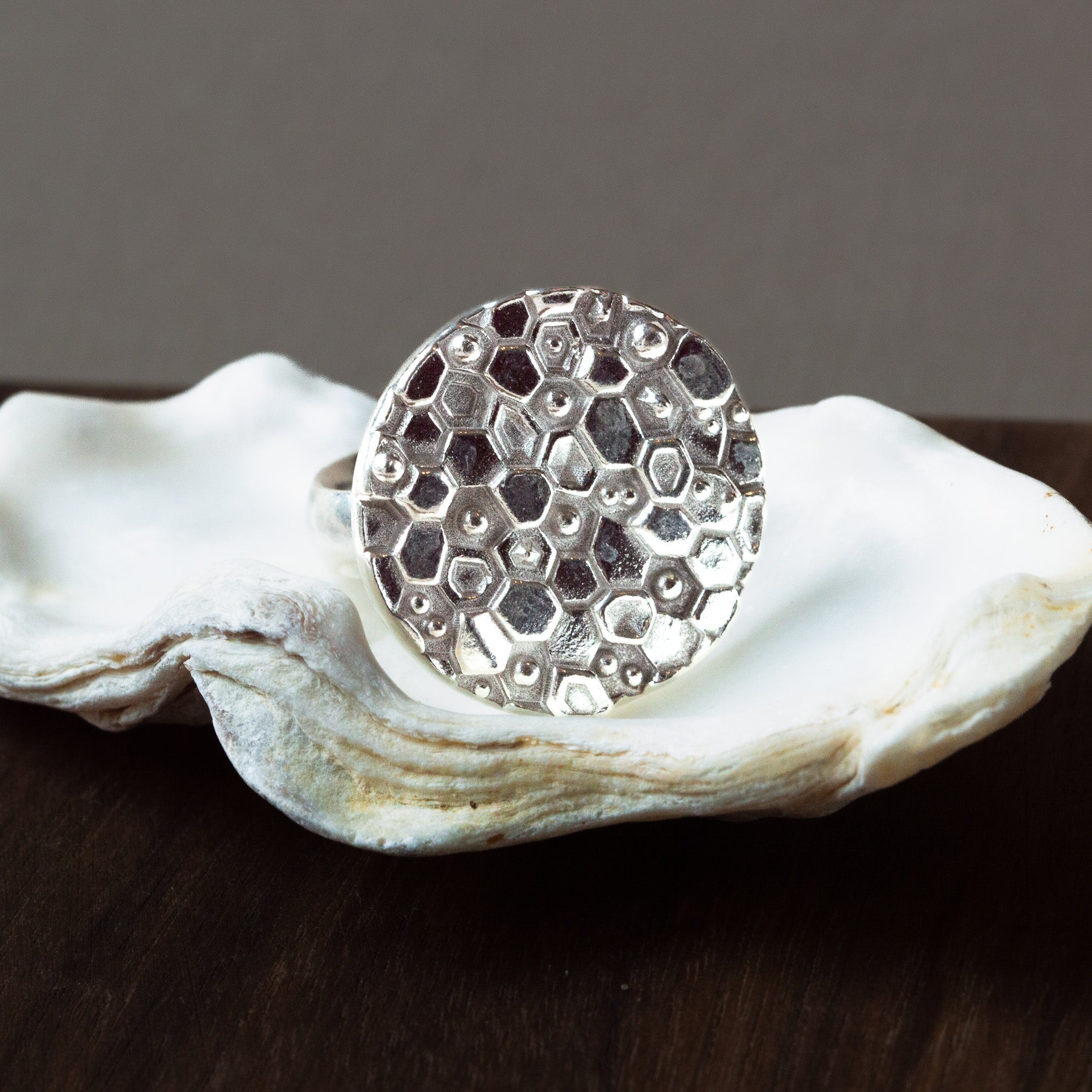 Silver Geometric Circle Ring - The Hemera Ring - Dainty London