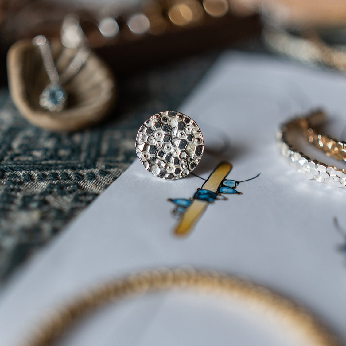 Silver Geometric Circle Ring - The Hemera Ring - Dainty London