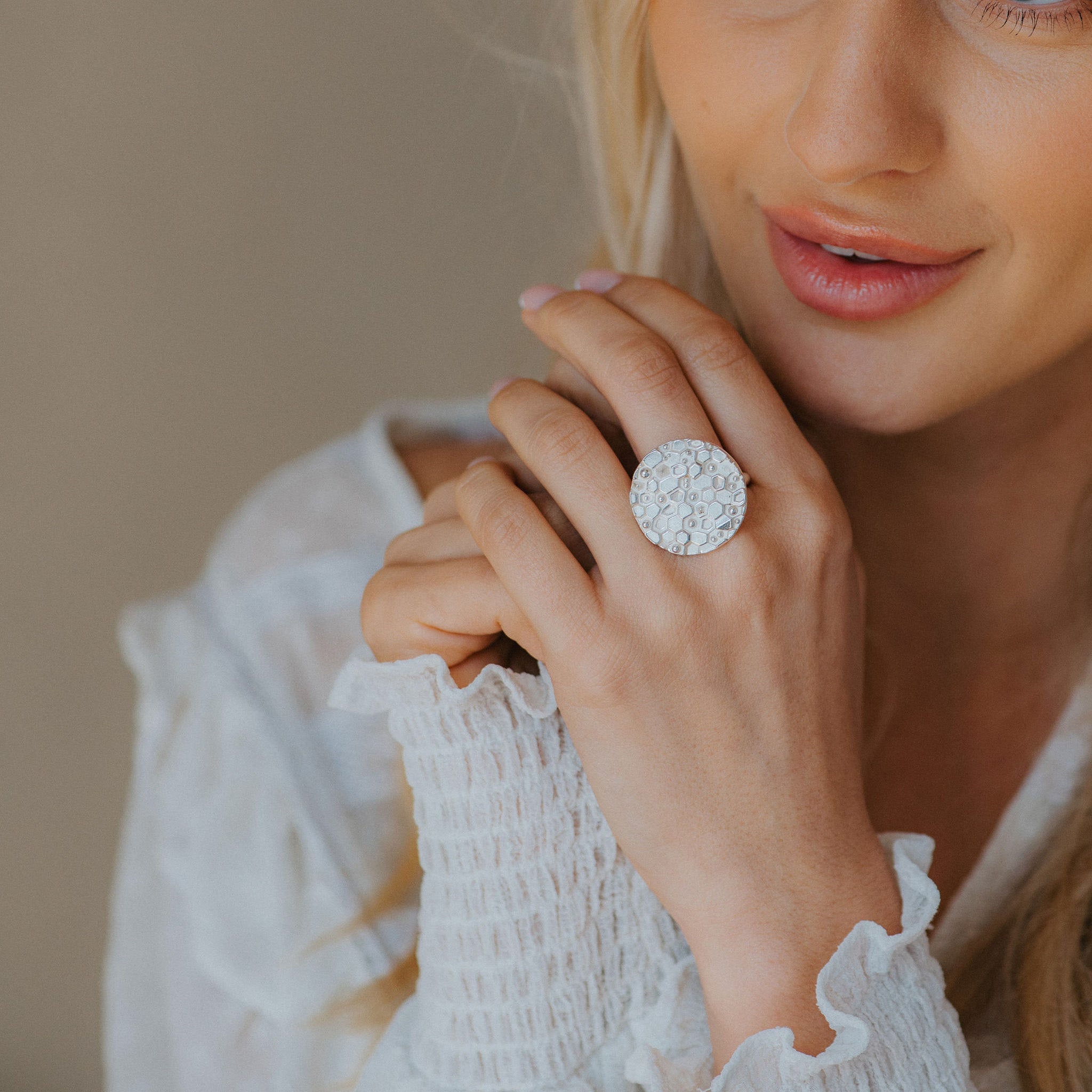 Silver Geometric Circle Ring - The Hemera Ring - Dainty London