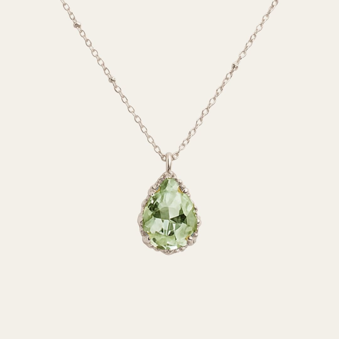 Silver Green Quartz Necklace - Alba - Dainty London