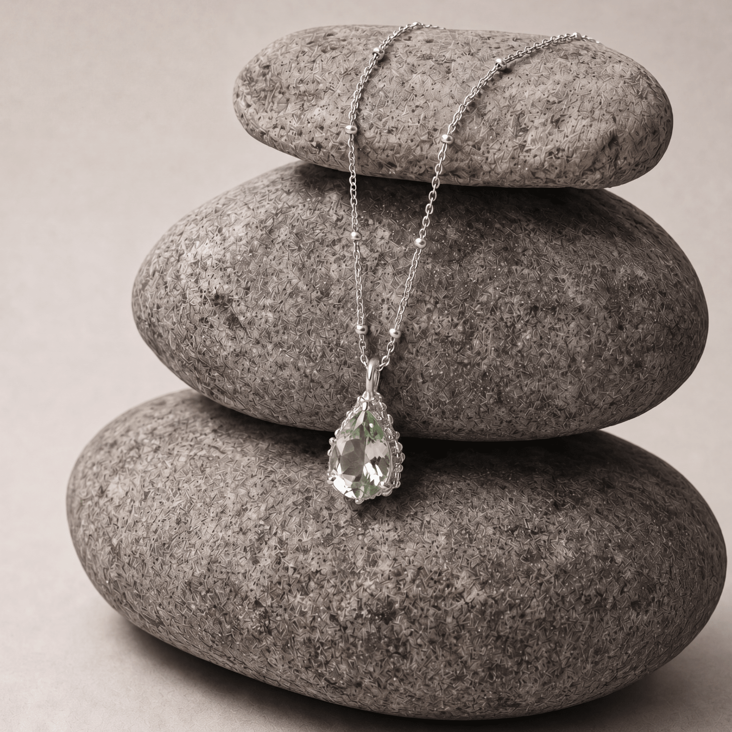 Silver Green Quartz Necklace - Alba - Dainty London