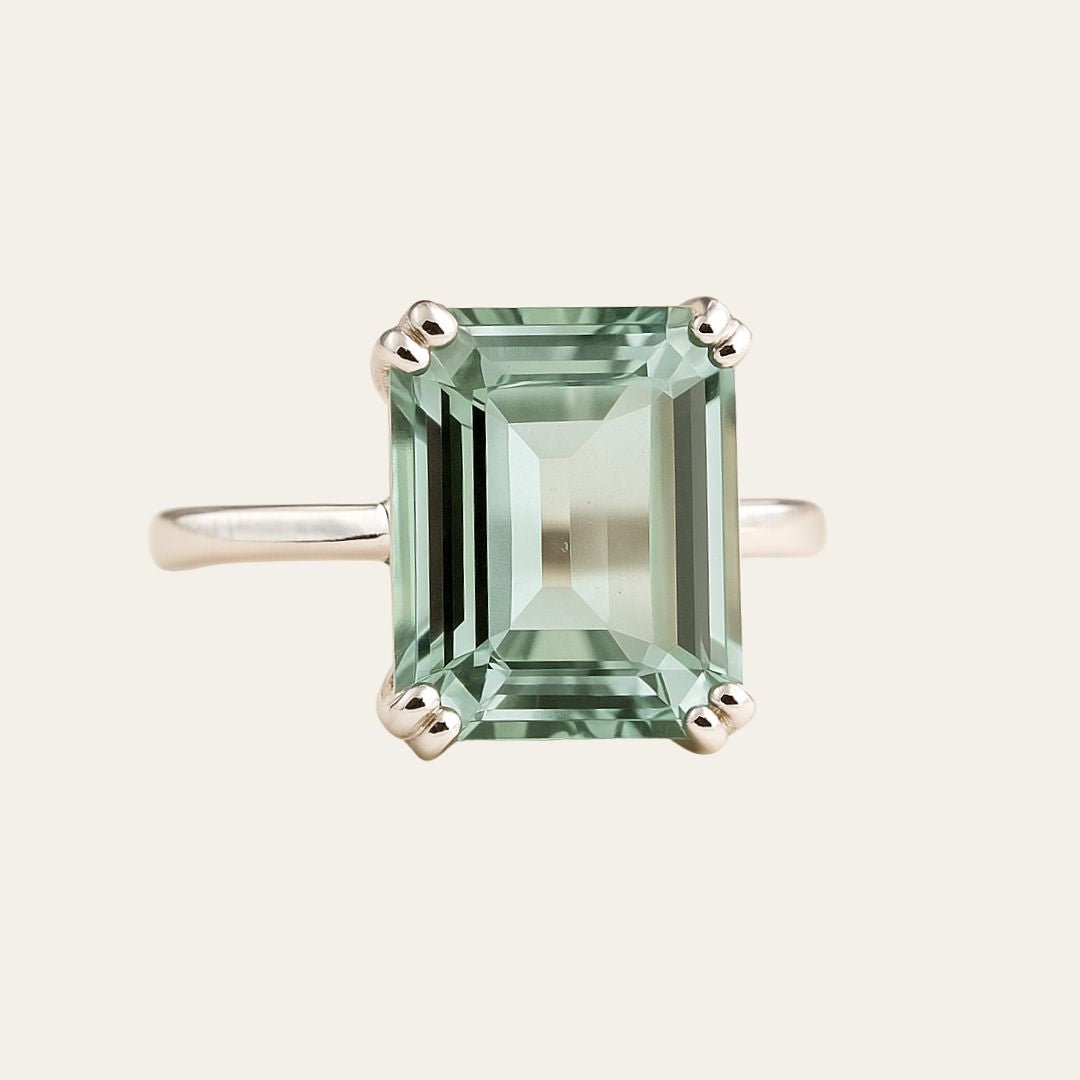 Silver Green Quartz Ring - Luna - Dainty London