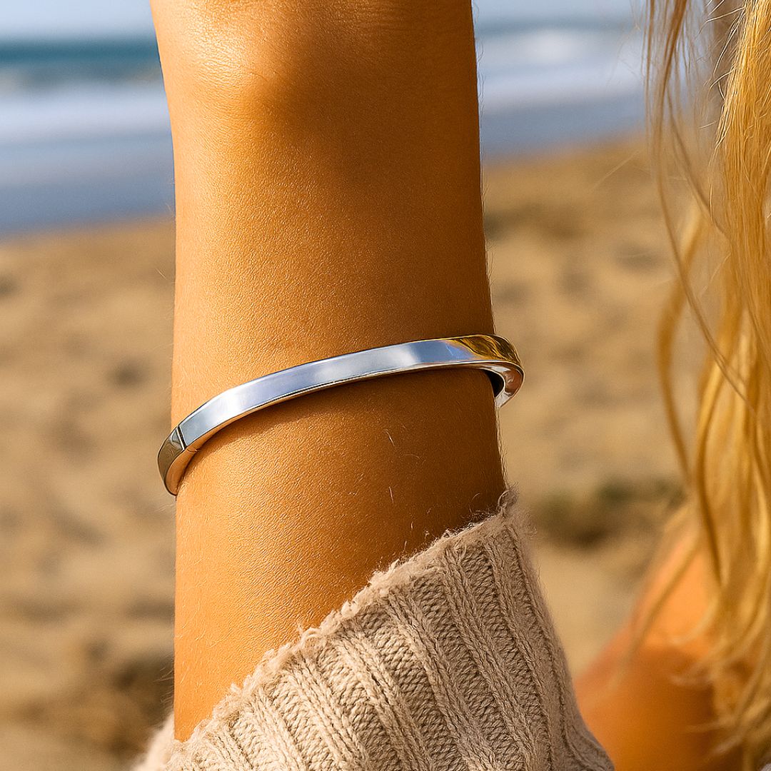 Silver Hinged Square Bangle - Vintage Design - Dainty London