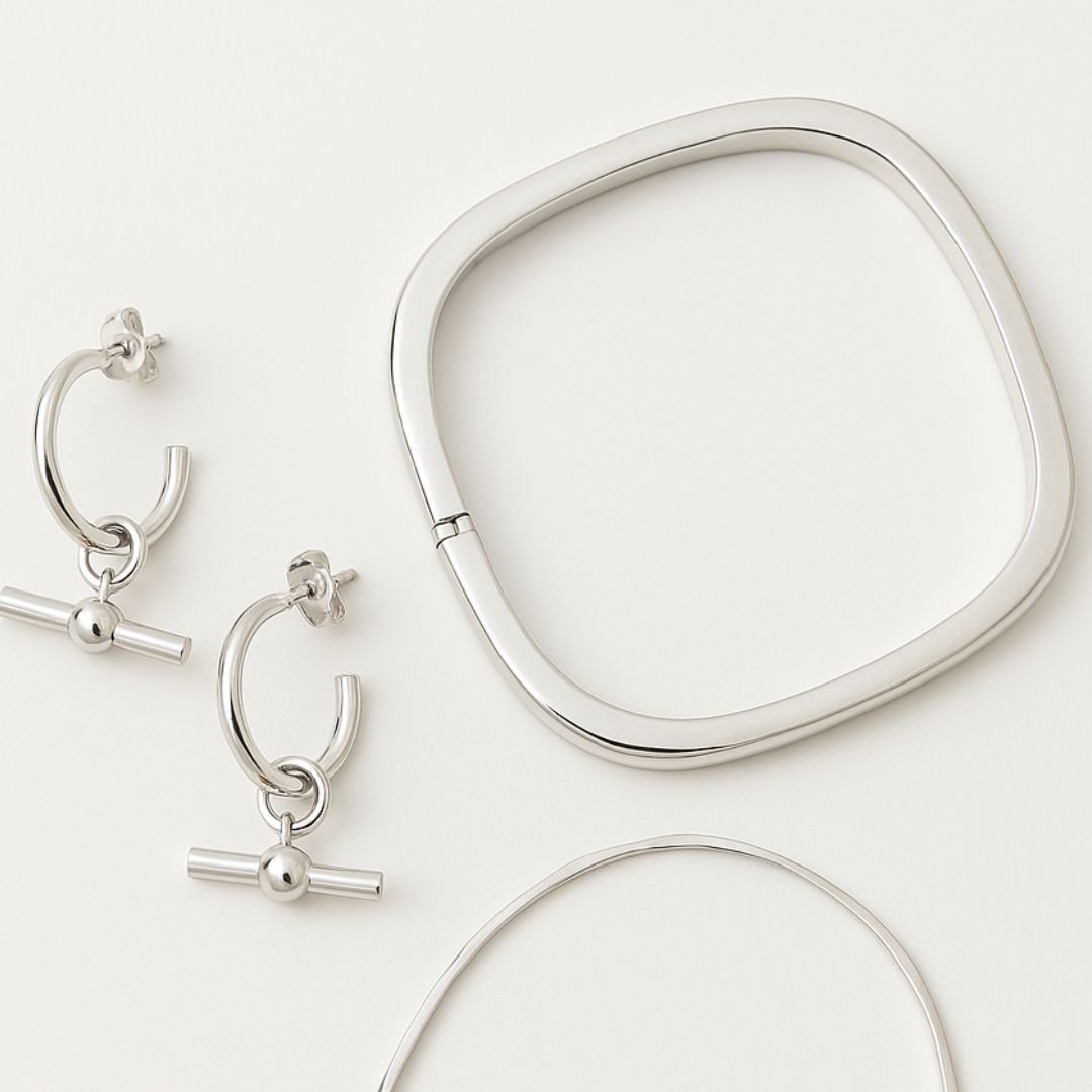 Silver Hinged Square Bangle - Vintage Design - Dainty London