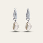 Silver Pearl Drop Earrings - Dainty London silver pearl earrings, freshwater pearl hoops, bridesmaid jewellery, wedding guest earrings, sterling silver jewellry, pearl drop earrings, elegant pearl jewelry, gift for bridesmaids, bridal earrings, ocean blue jewelry box, timeless jewellery gift, hand crafted pearl earrings, versatile jewelry pieces