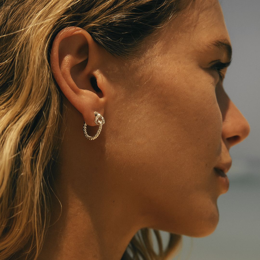 nautical jewellery, sailor earrings, ocean inspired earrings, sterling silver hoops, maritime accessories, ocean lover gift, sailor knot hoops, ocean theme jewellry, everyday nautical, maritime jewelry, silver nautical earrings, ocean lover gift, nautical fashion
